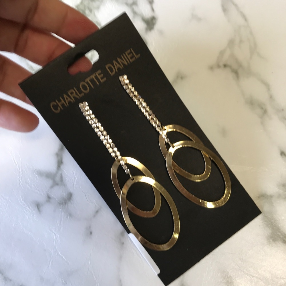‼️ Stunning Drop Earring  Rhinestone Gold Hoops - Picture 3 of 6
